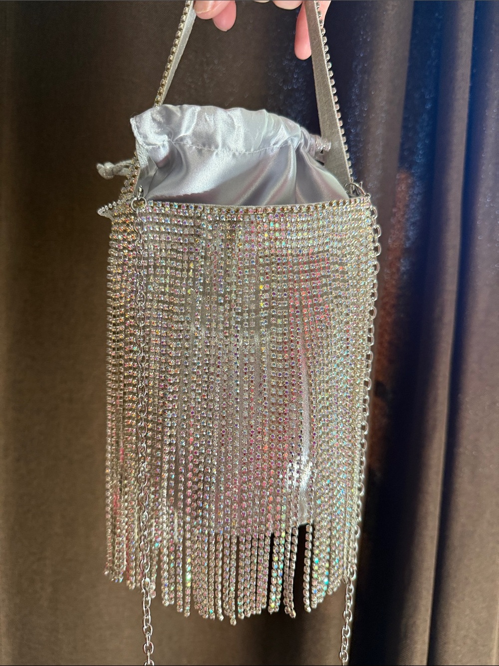 ANTONIO MELANI Silver Crystal Fringe Mini Bucket Bag - Picture 2 of 11